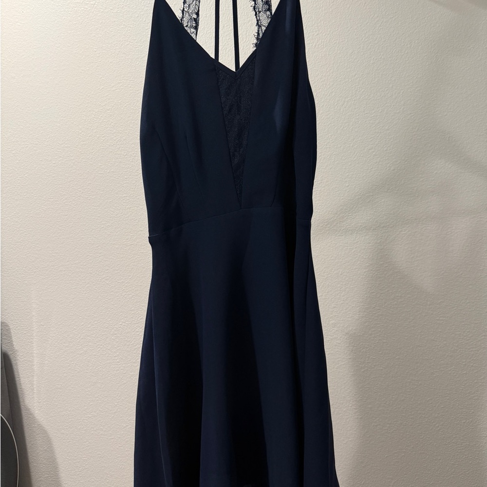 Navy Blue Lace Mini Crossback Dress
